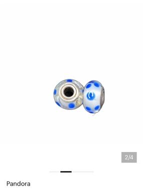 Pandora Clear Glass Bead with Bright Blue Polka Dots